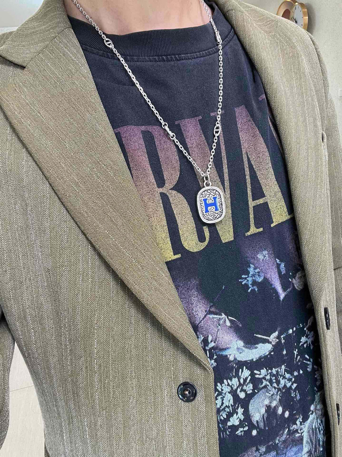 Hermès Silver-Tone Blue H Plaque Pendant Necklace - album image 6