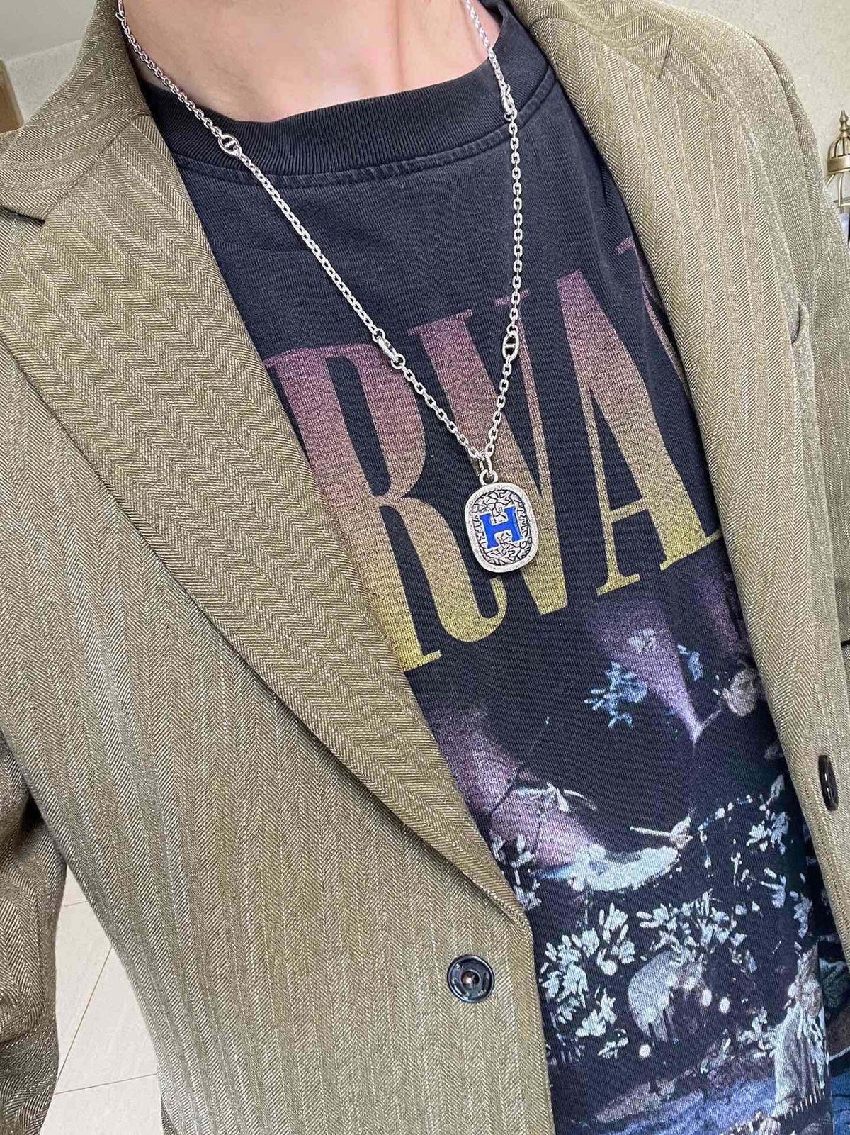 Hermès Silver-Tone Blue H Plaque Pendant Necklace - album image 3