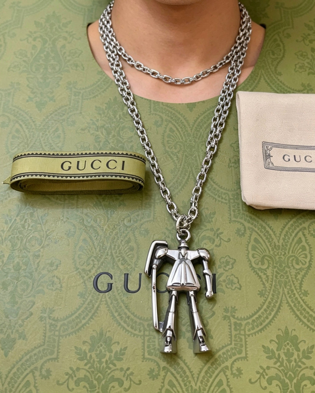 Gucci Anger Forest Interlocking G Antique Silver-Tone Silver-Tone Antiqued Chain Necklace - album image 6