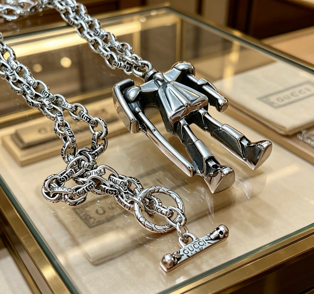 Gucci Anger Forest Interlocking G Antique Silver-Tone Silver-Tone Antiqued Chain Necklace - album image 4