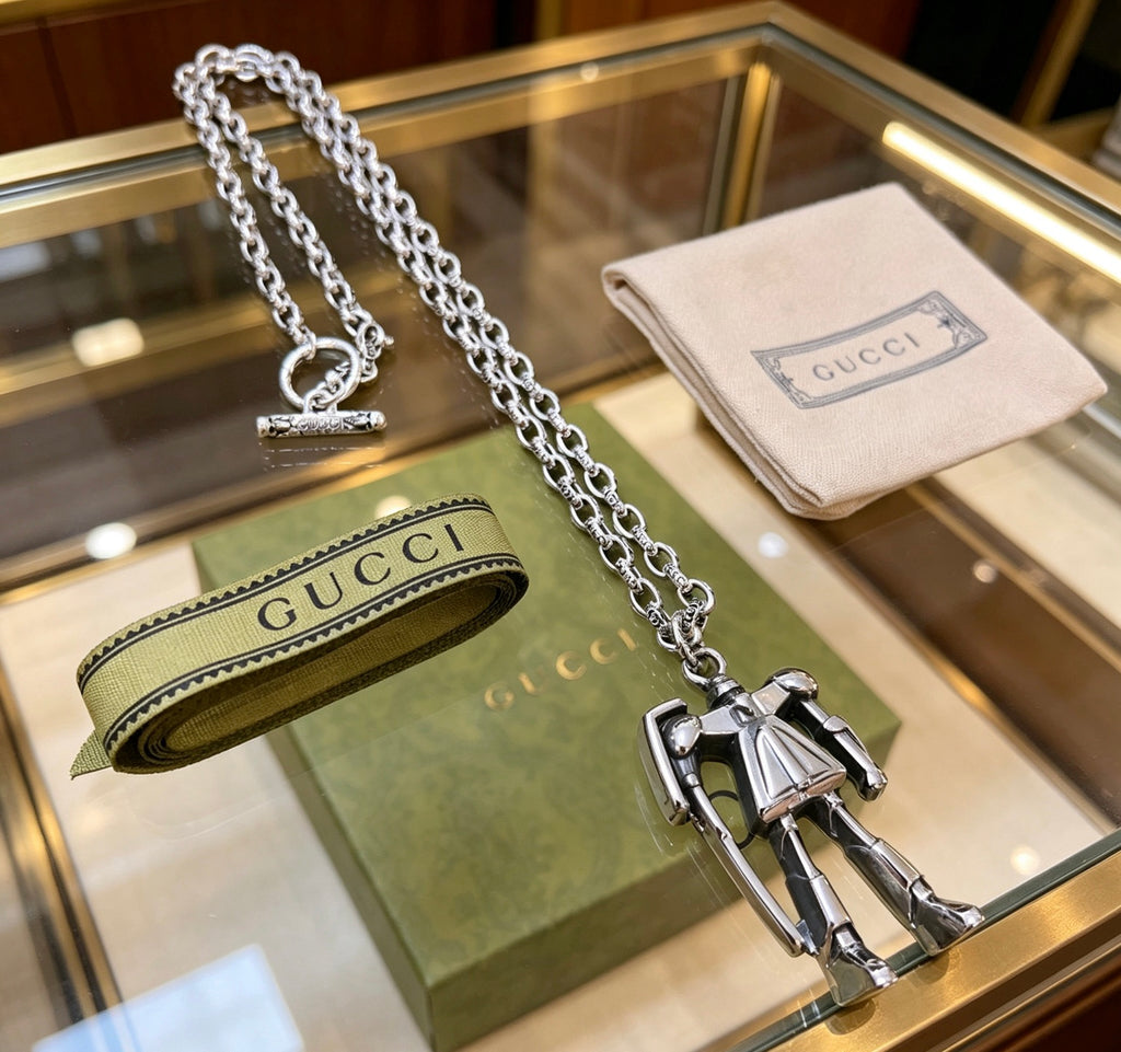 Gucci Anger Forest Interlocking G Antique Silver-Tone Silver-Tone Antiqued Chain Necklace - album image 1