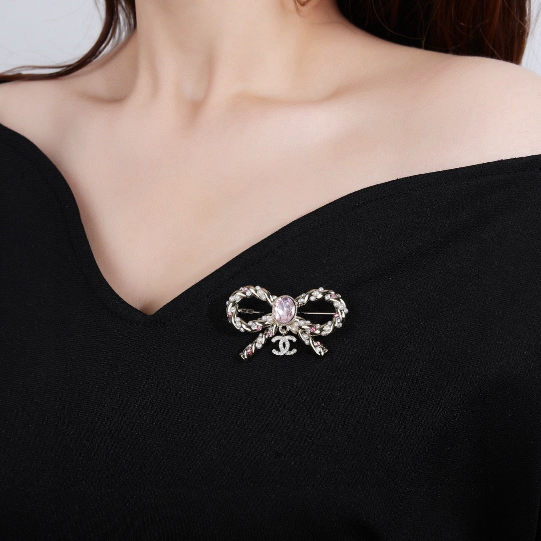 Chanel Interlocking C Pink Crystal Accent Brooch - album image 2