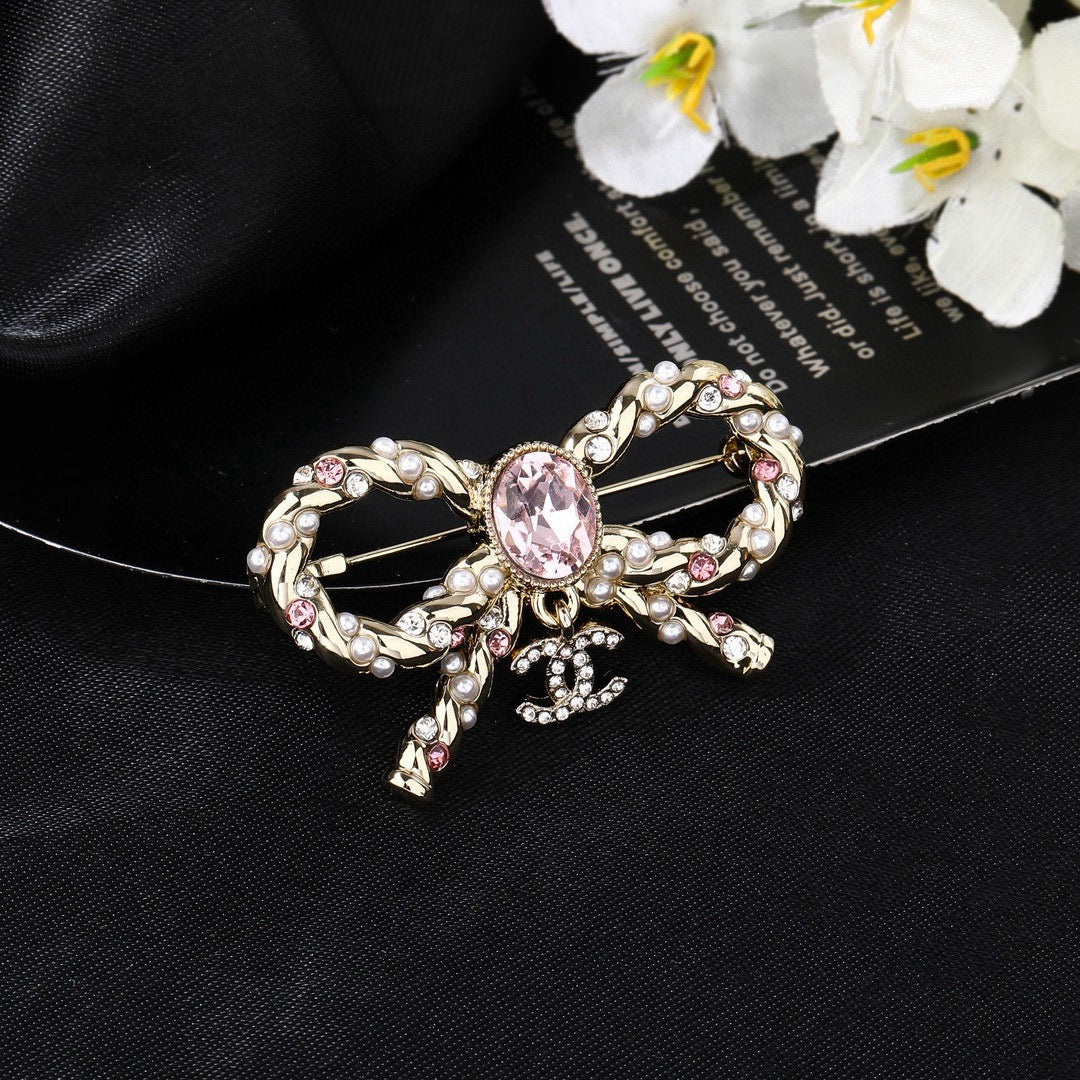 Chanel Interlocking C Pink Crystal Accent Brooch - album image 3