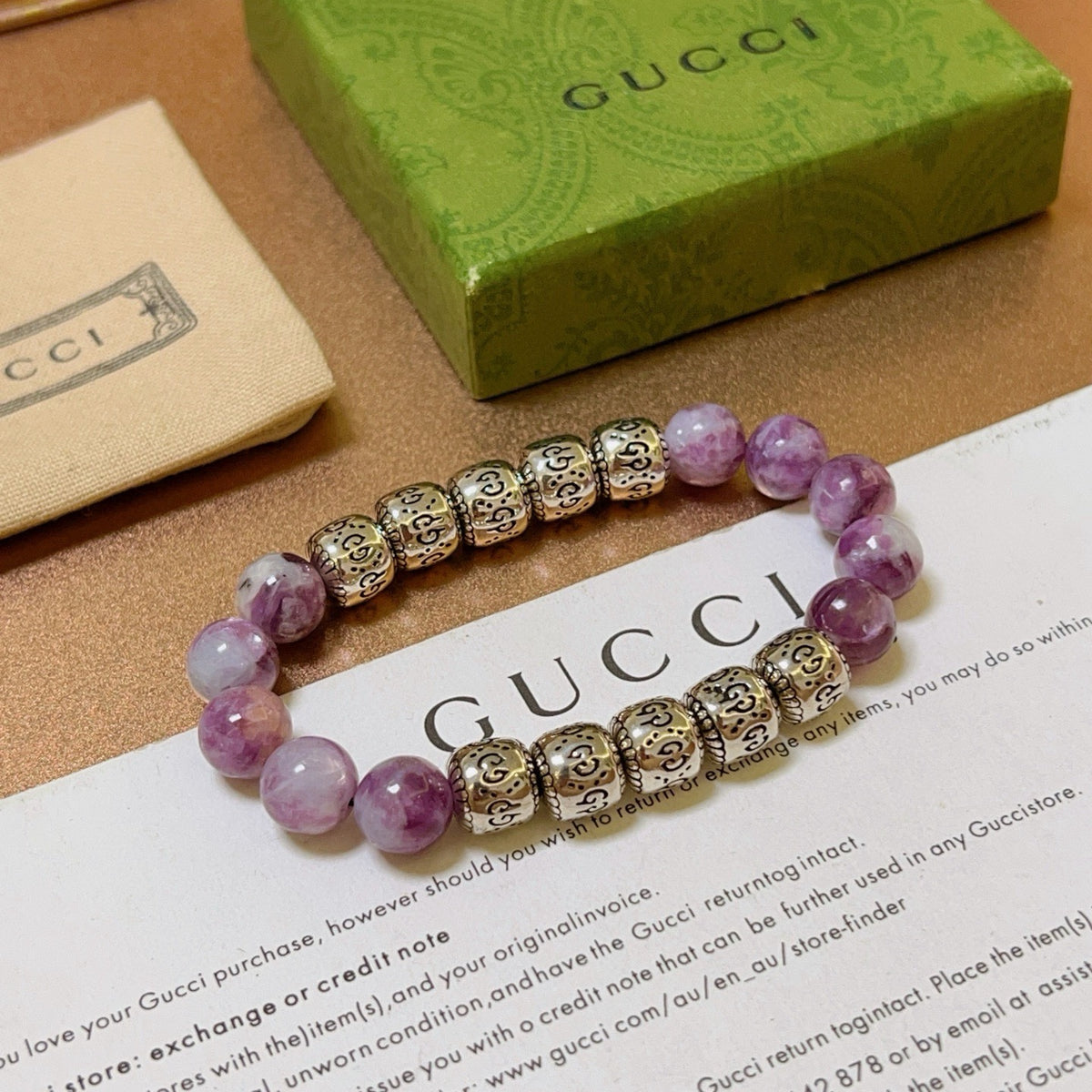 Gucci Anger Forest Interlocking G Beaded Crystal Accent Antiqued Bracelet - album image 8