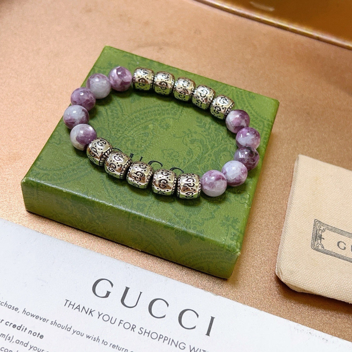 Gucci Anger Forest Interlocking G Beaded Crystal Accent Antiqued Bracelet - album image 7