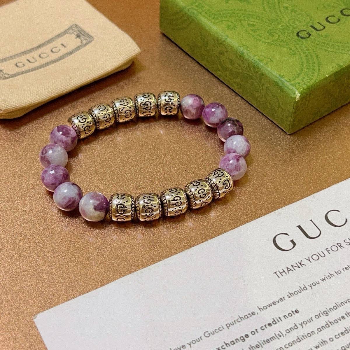 Gucci Anger Forest Interlocking G Beaded Crystal Accent Antiqued Bracelet - album image 1