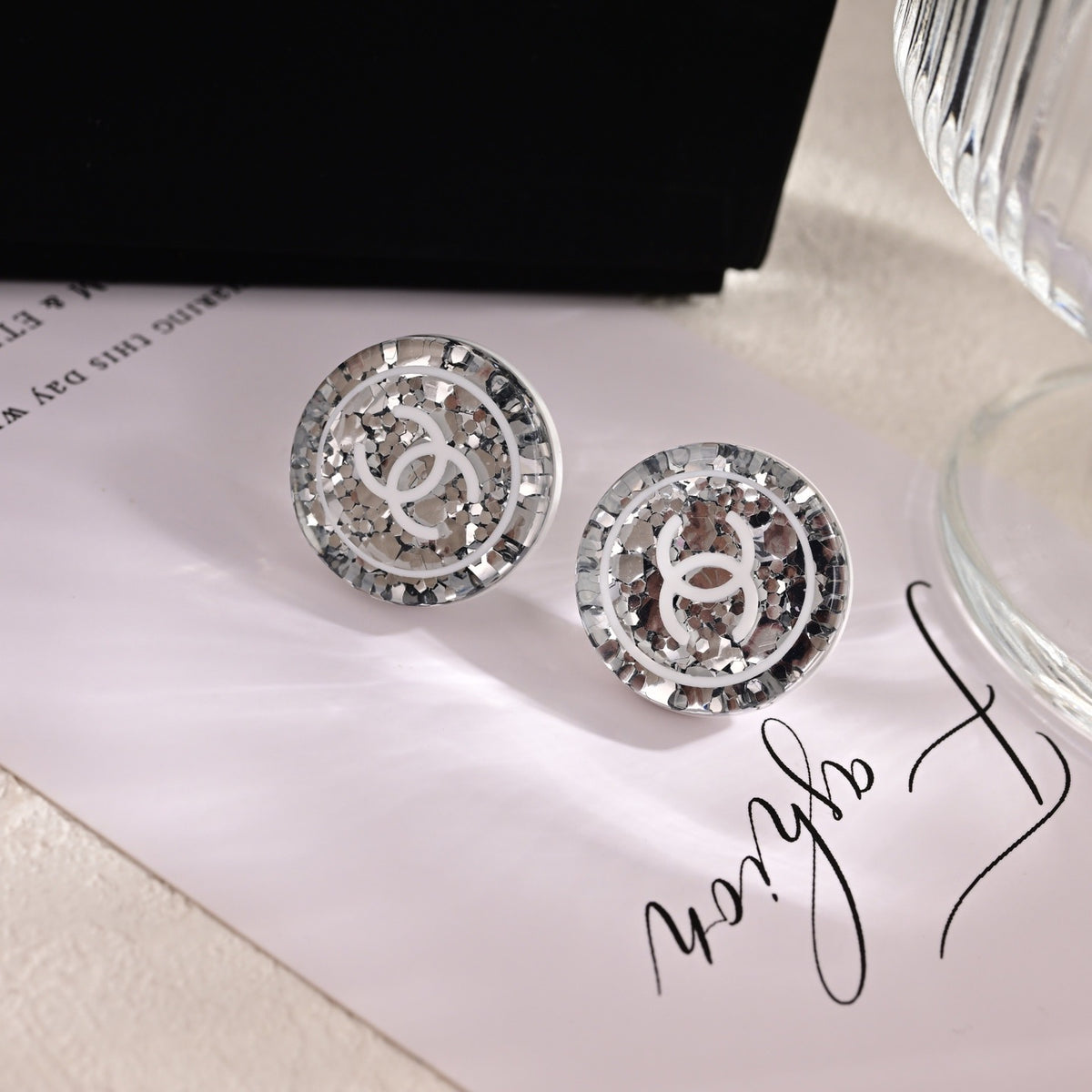 Chanel Silver-Tone Round Medallion Stud Earrings - album image 5