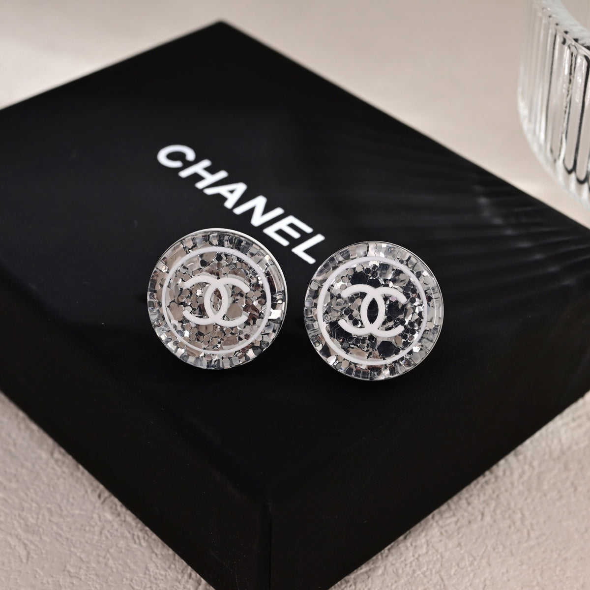 Chanel Silver-Tone Round Medallion Stud Earrings - album image 3