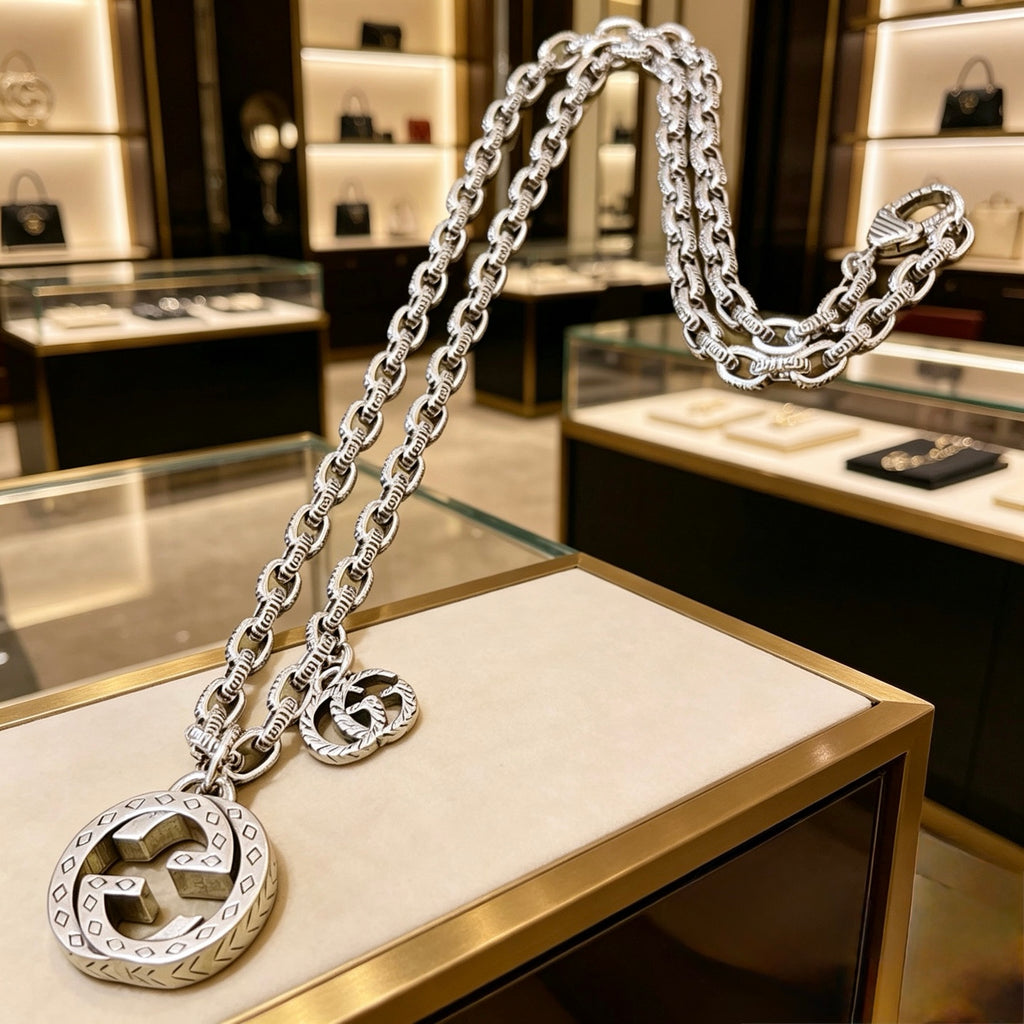Gucci Anger Forest Interlocking G Antiqued Chain Necklace - album image 4