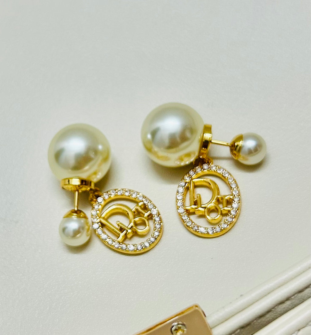 Dior Gold-Tone CD Double-Bead Earrings - product image 5