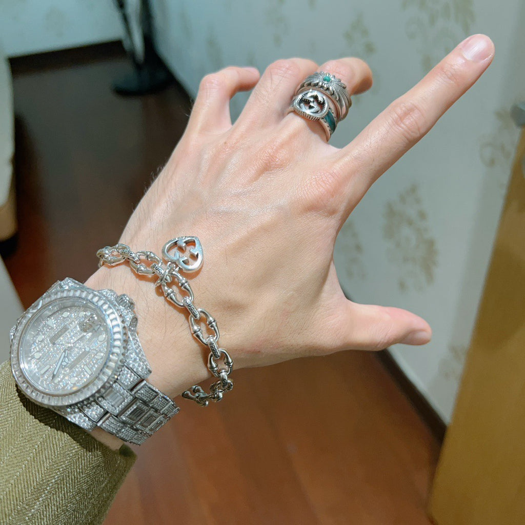 Gucci Silver-Tone Openwork Oval Link Bracelet with G Charm - album image 6
