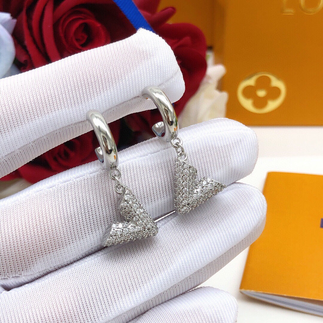 Louis Vuitton Silver-Tone V Letter Crystal Accent Earrings - album image 2