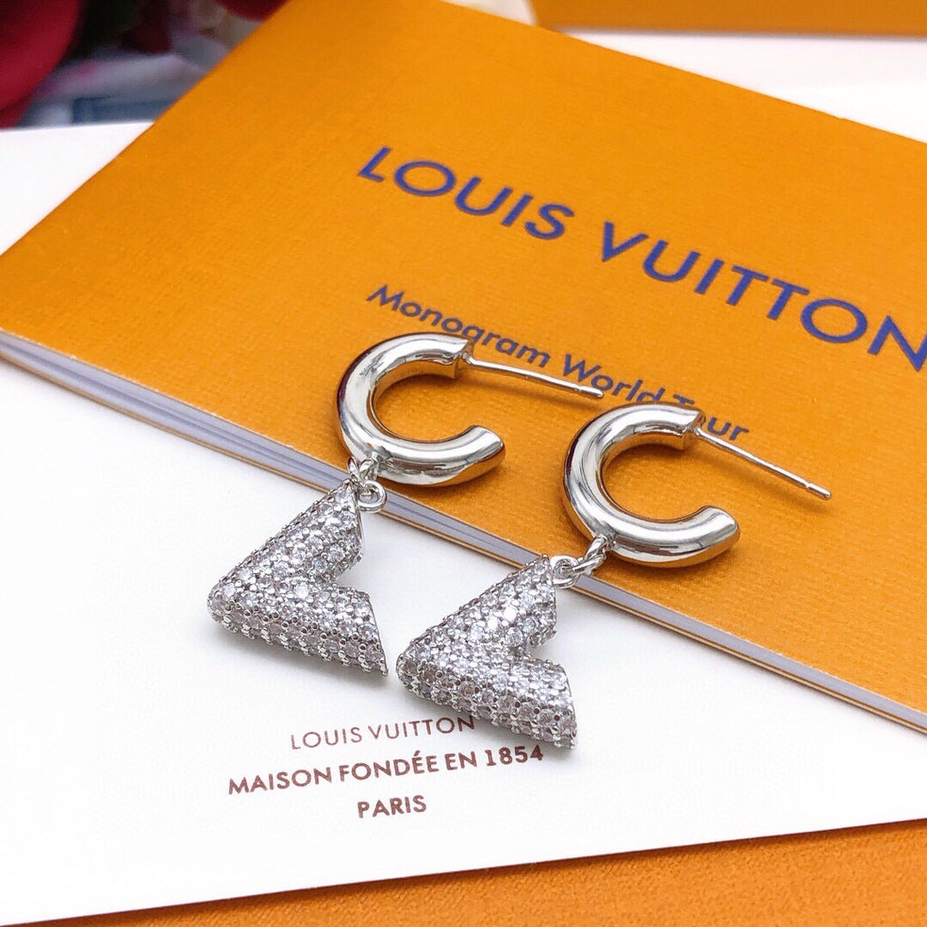 Louis Vuitton Silver-Tone V Letter Crystal Accent Earrings - album image 1
