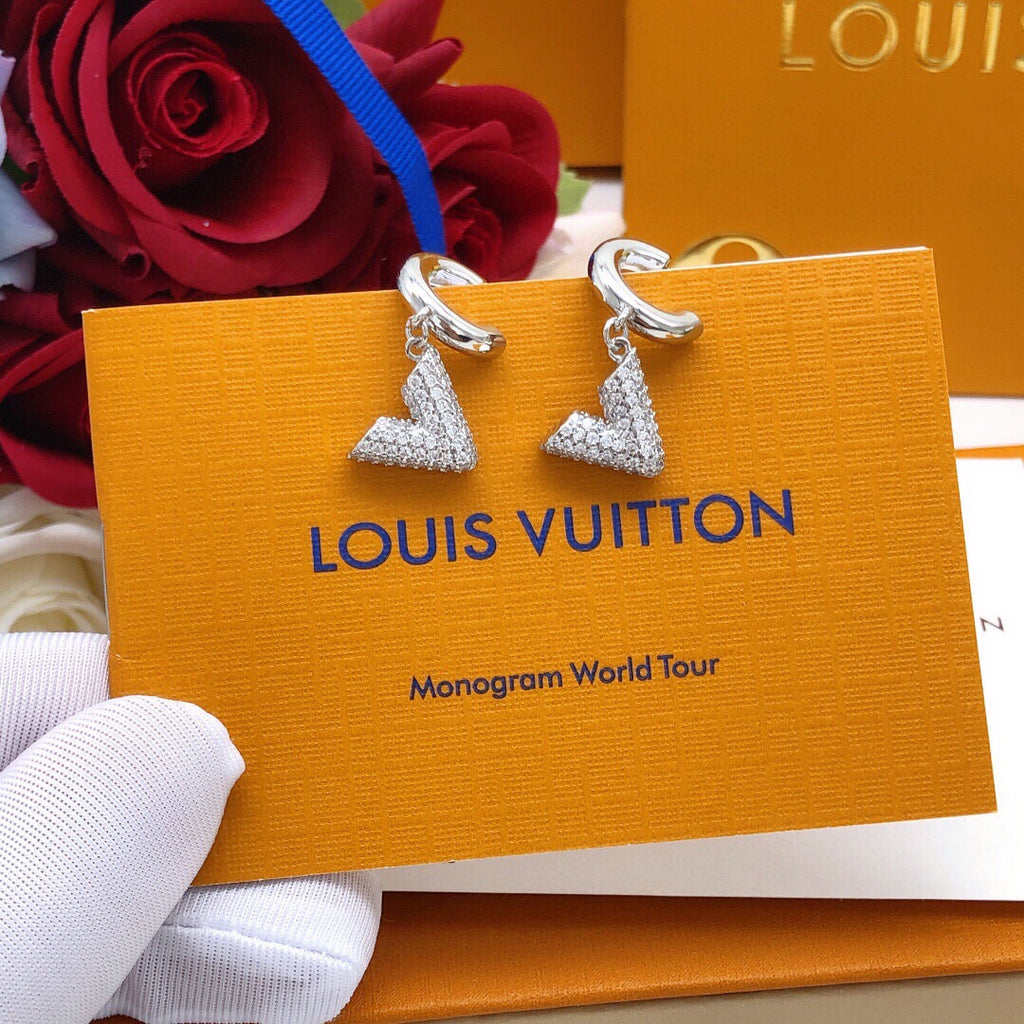 Louis Vuitton Silver-Tone V Letter Crystal Accent Earrings - album image 6