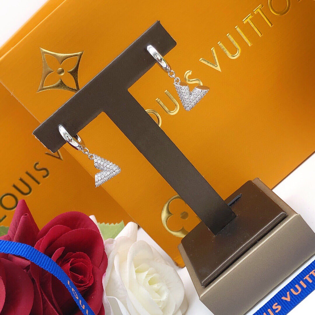 Louis Vuitton Silver-Tone V Letter Crystal Accent Earrings - album image 7