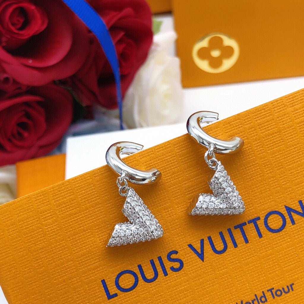 Louis Vuitton Silver-Tone V Letter Crystal Accent Earrings - album image 4