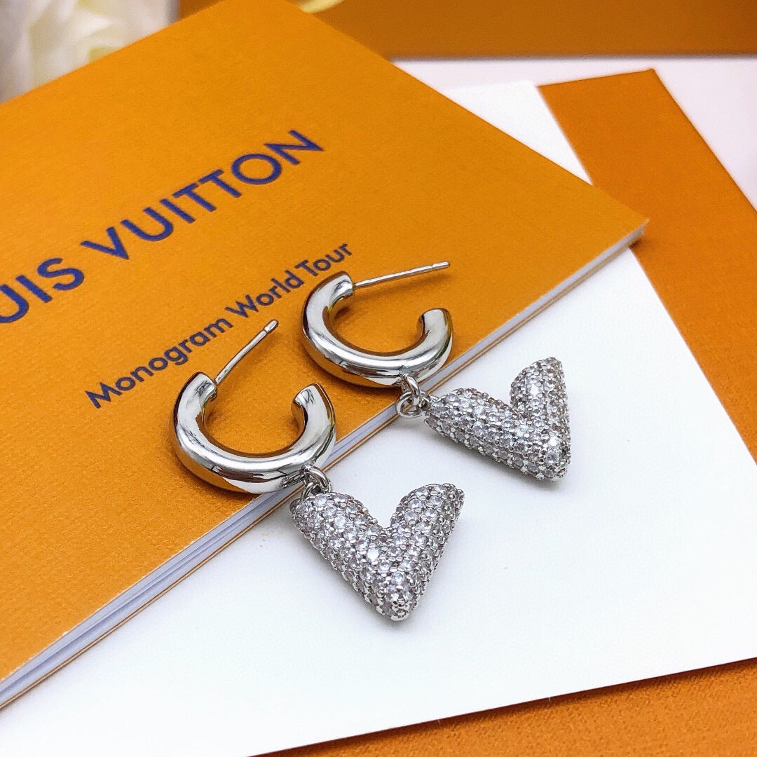 Louis Vuitton Silver-Tone V Letter Crystal Accent Earrings - album image 3