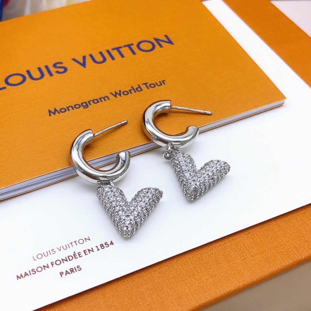 Louis Vuitton Silver-Tone V Letter Crystal Accent Earrings - album image 5