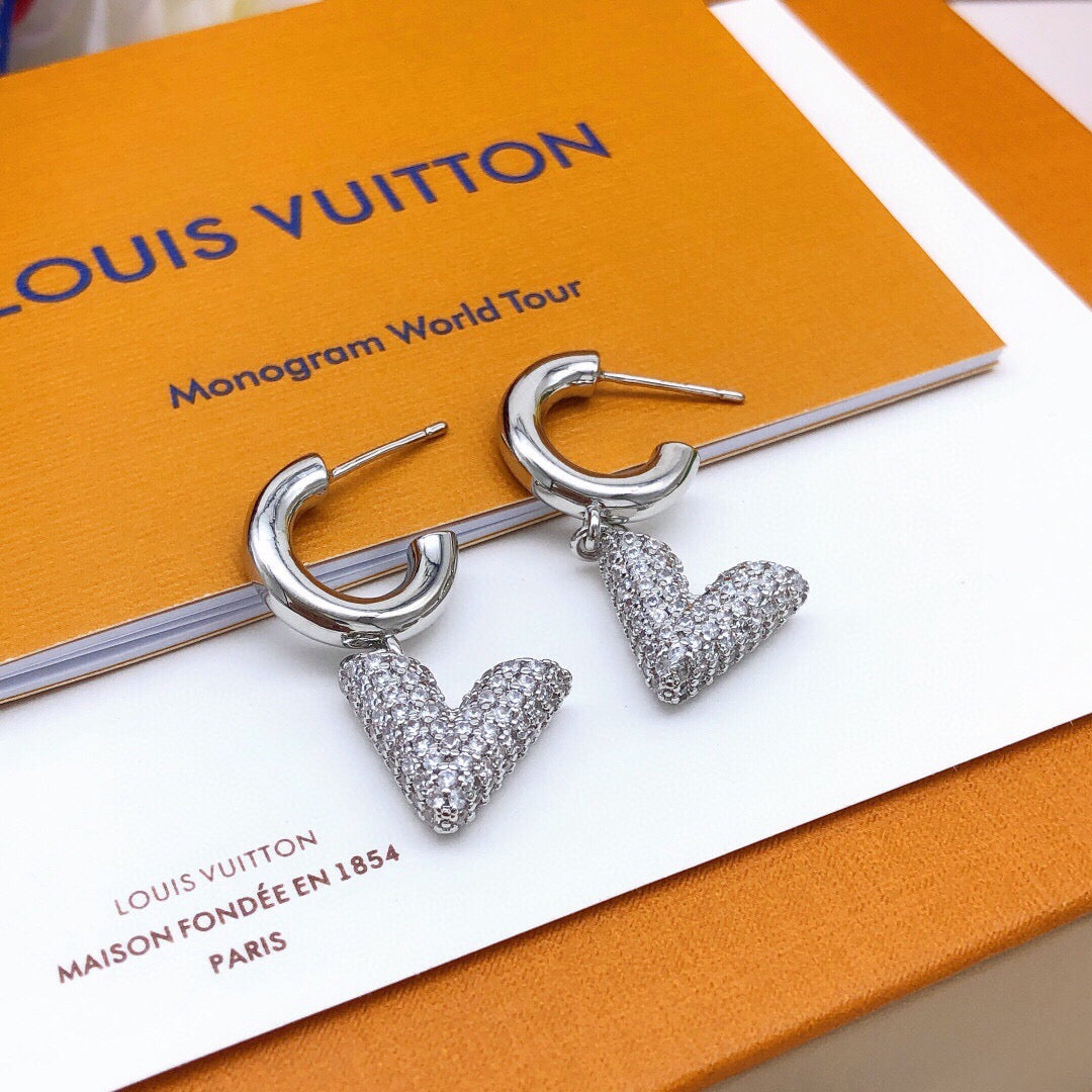 Louis Vuitton Silver-Tone V Letter Crystal Accent Earrings - album image 5