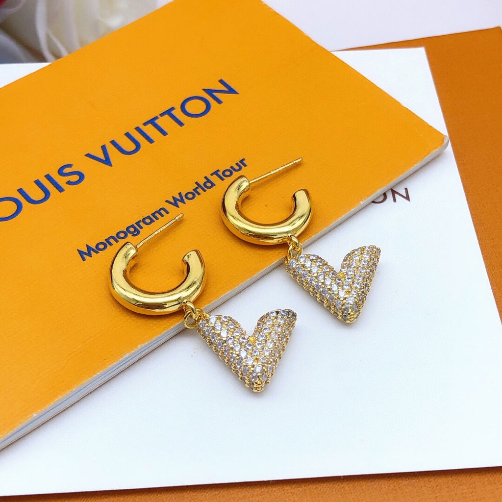 Louis Vuitton Gold-Tone V Letter Crystal Accent Earrings - album image 6