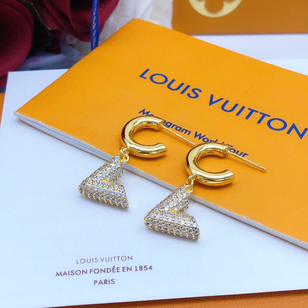 Louis Vuitton Gold-Tone V Letter Crystal Accent Earrings - album image 4