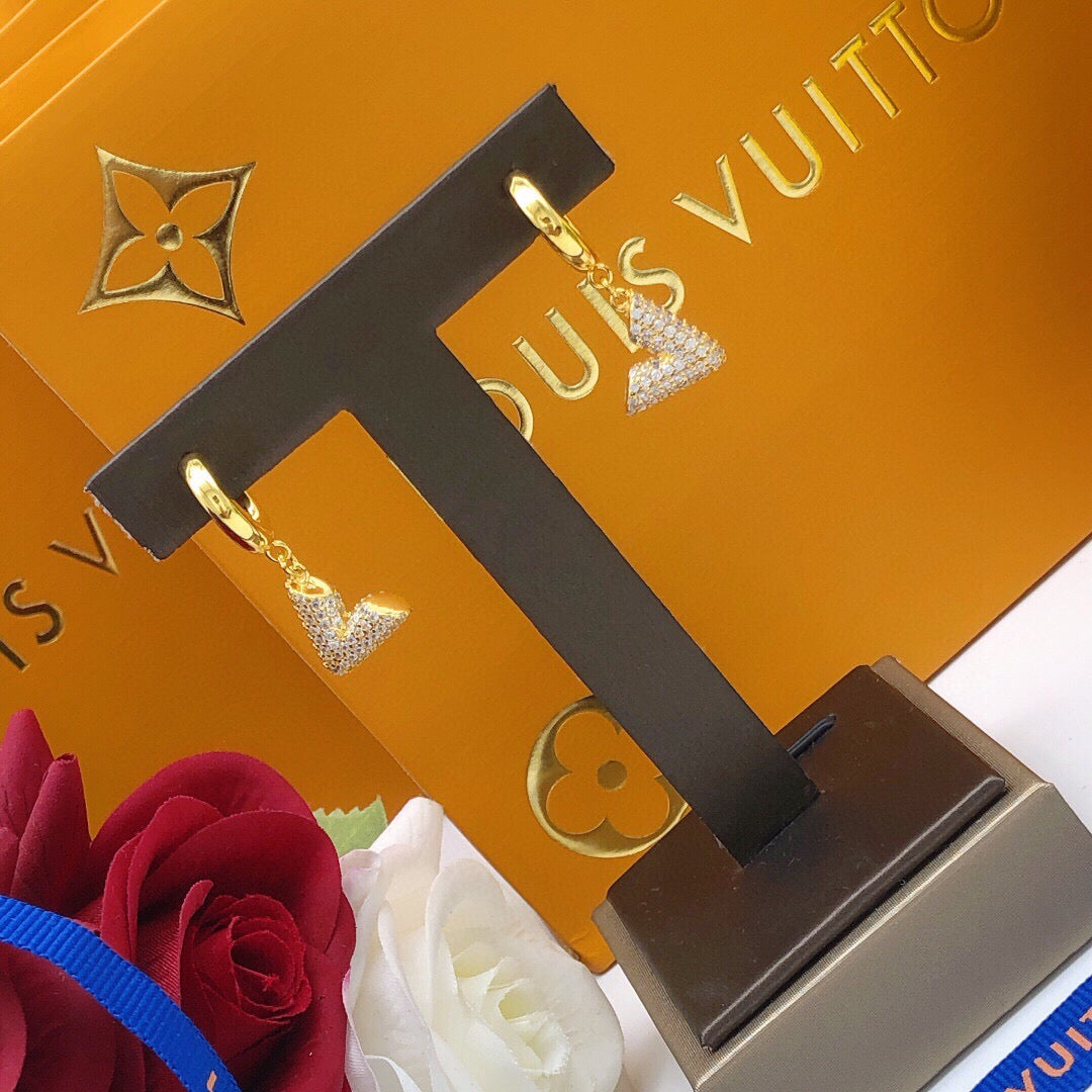 Louis Vuitton Gold-Tone V Letter Crystal Accent Earrings - album image 3