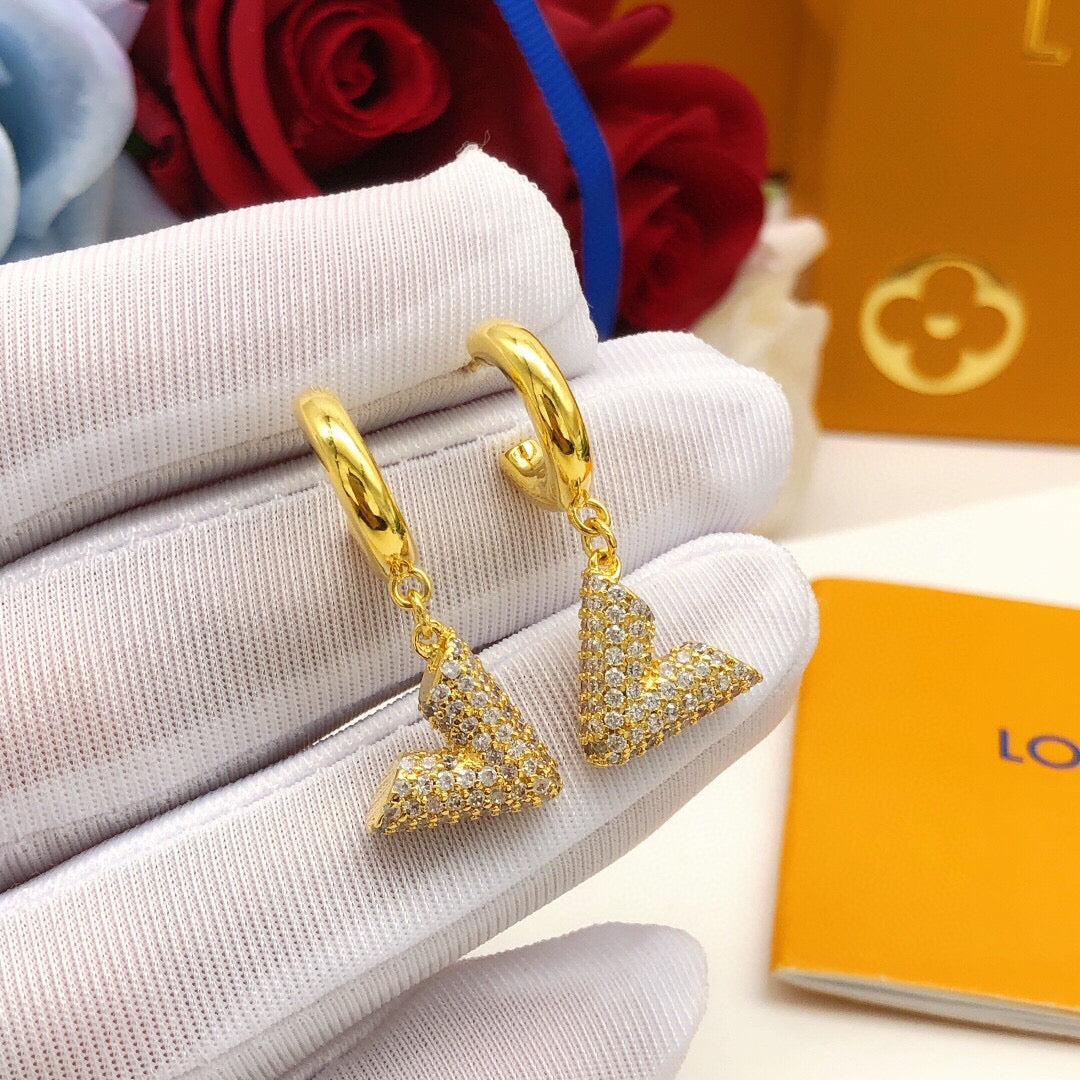Louis Vuitton Gold-Tone V Letter Crystal Accent Earrings - album image 7