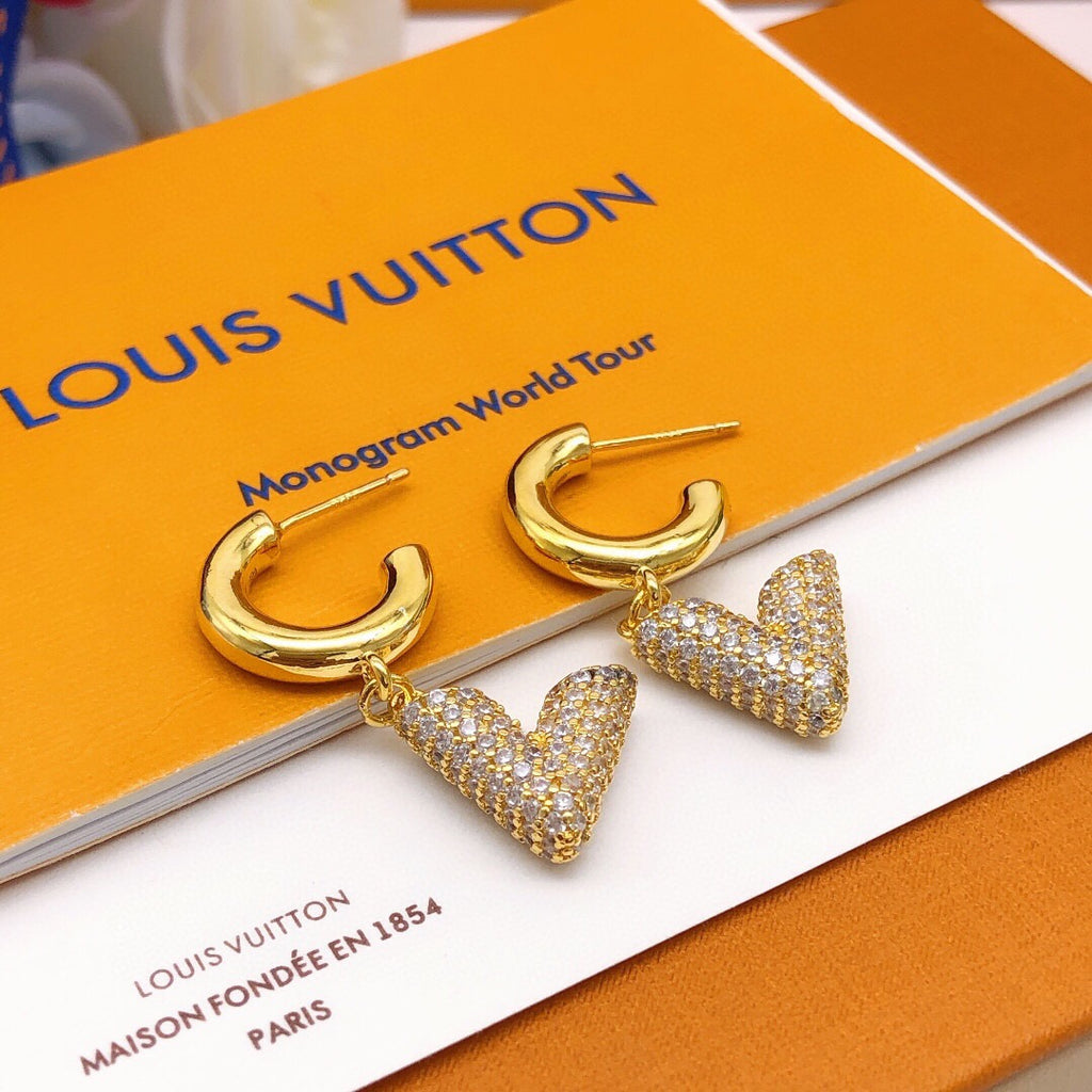 Louis Vuitton Gold-Tone V Letter Crystal Accent Earrings - album image 5