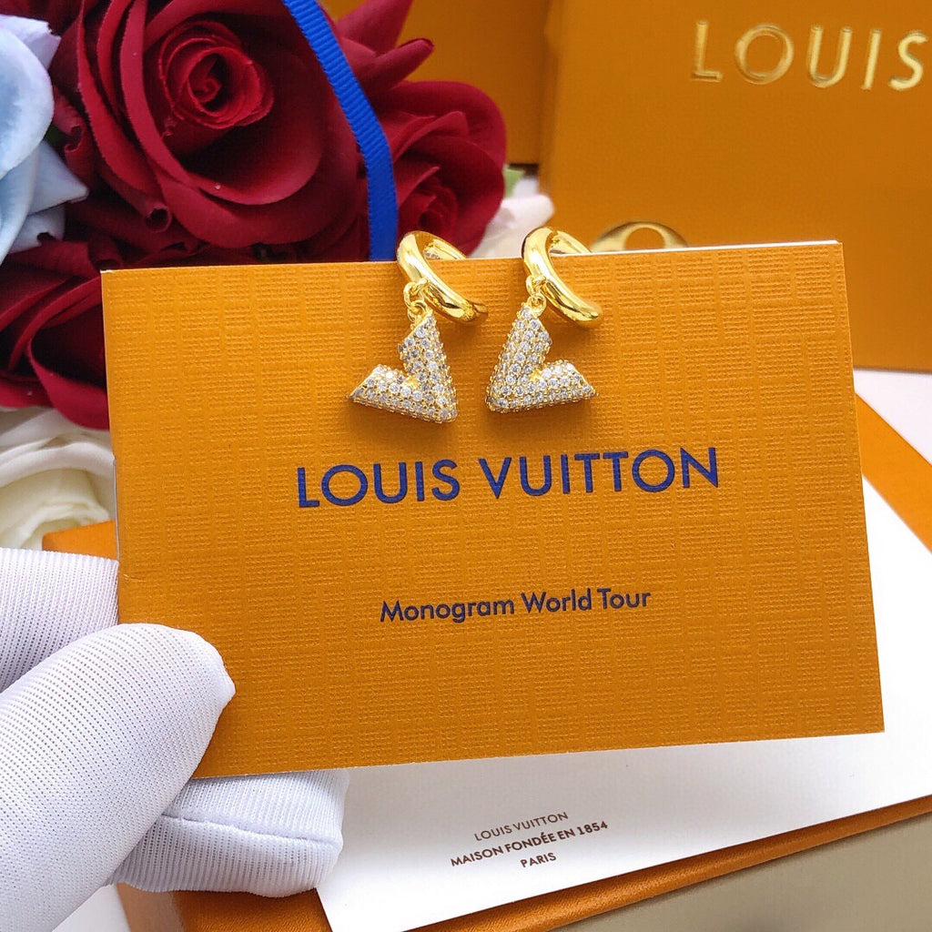 Louis Vuitton Gold-Tone V Letter Crystal Accent Earrings - album image 2