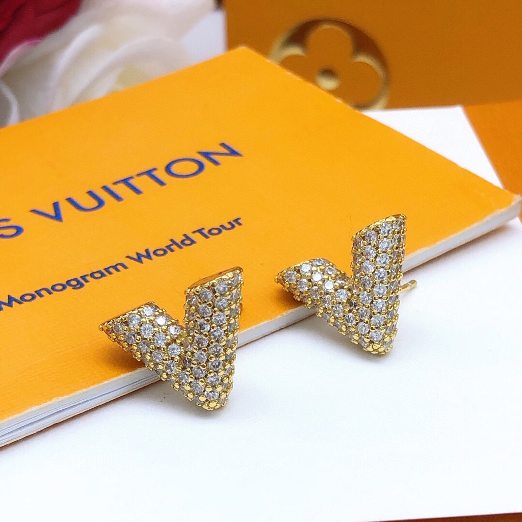 Louis Vuitton V Letter Crystal Accent Earrings - album image 2