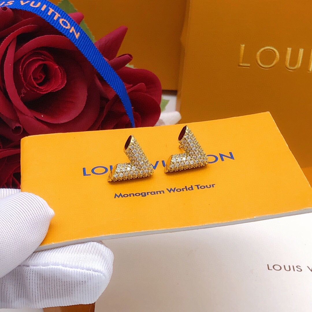 Louis Vuitton V Letter Crystal Accent Earrings - album image 6