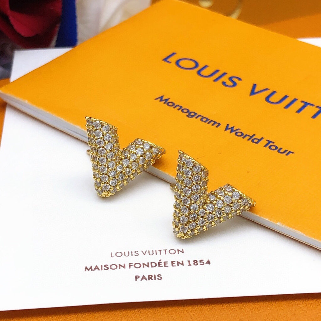 Louis Vuitton V Letter Crystal Accent Earrings - album image 3