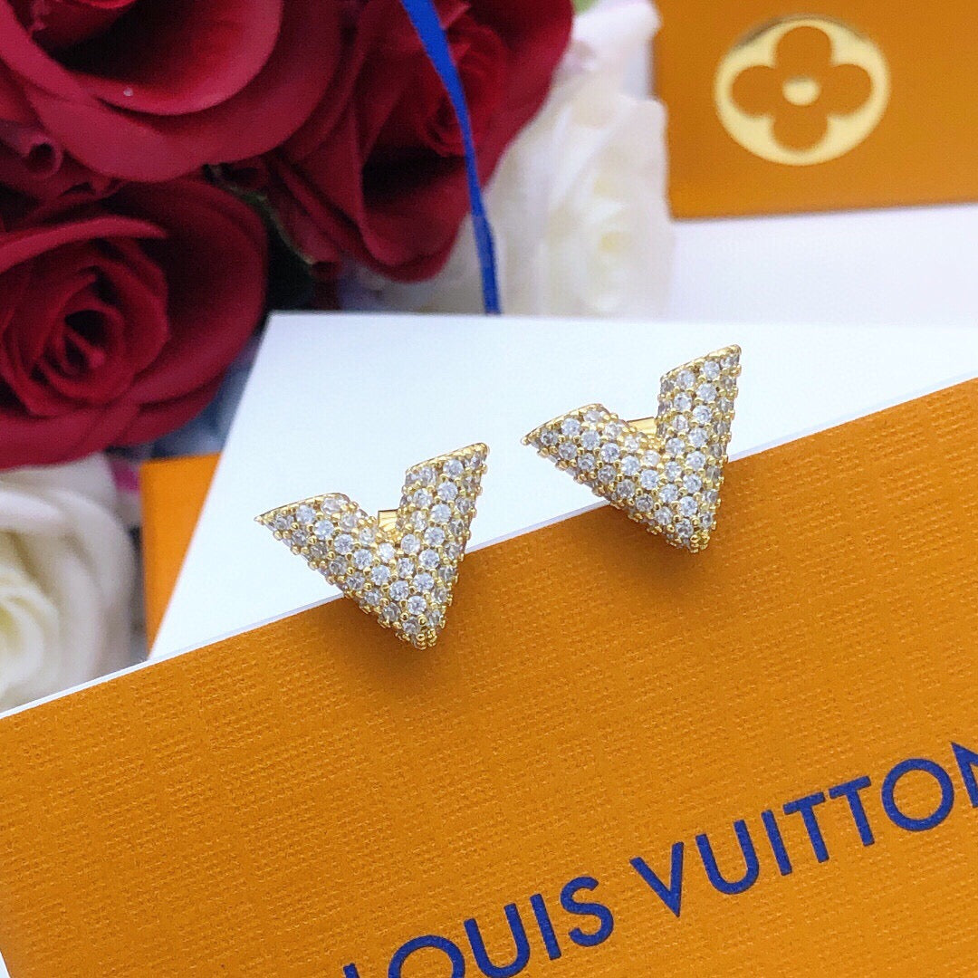 Louis Vuitton V Letter Crystal Accent Earrings - album image 8