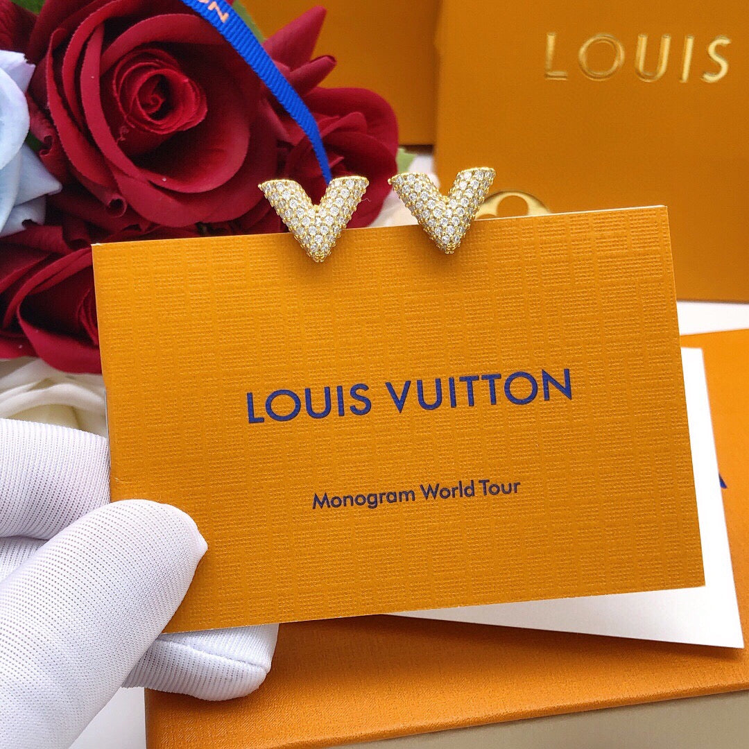 Louis Vuitton V Letter Crystal Accent Earrings - album image 9