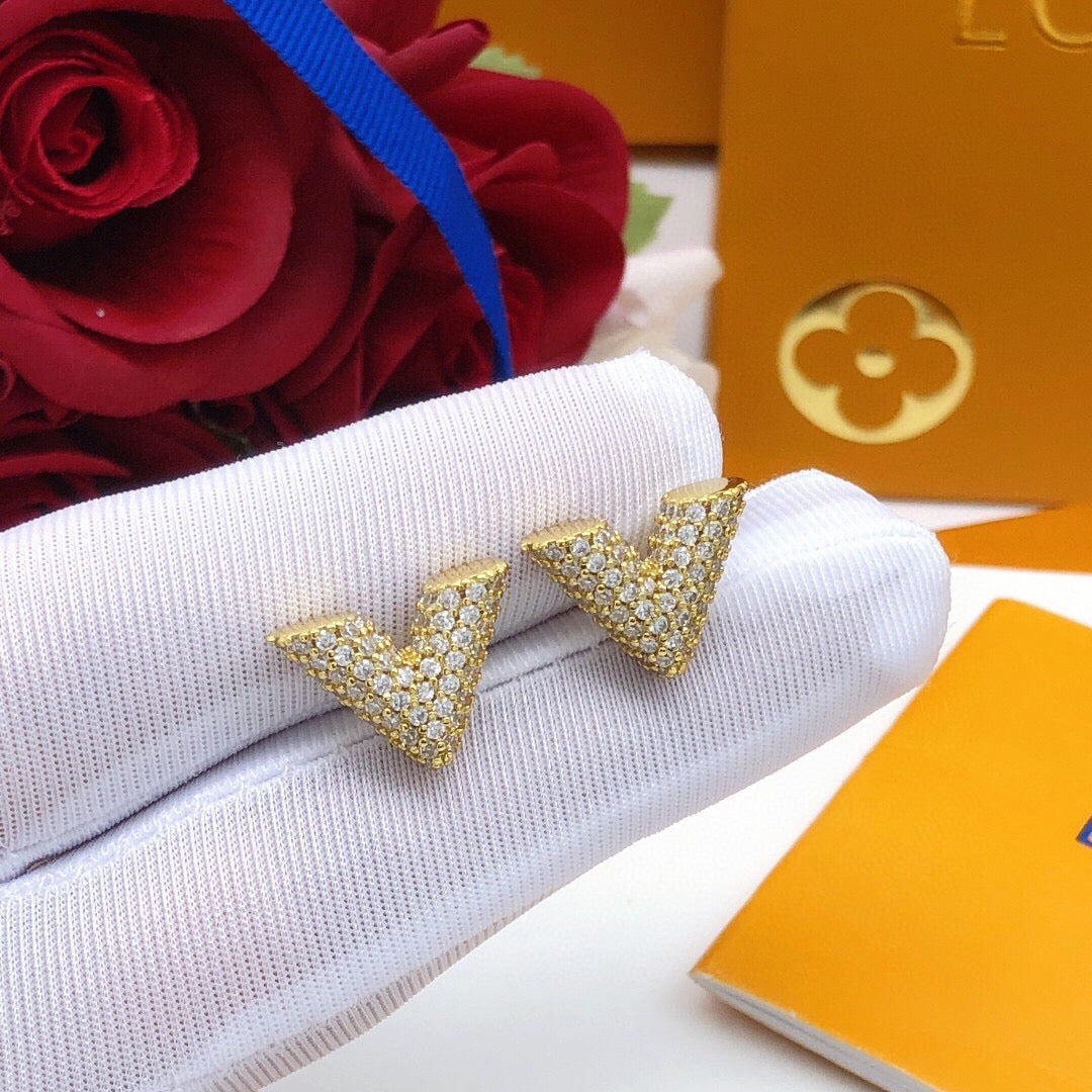 Louis Vuitton V Letter Crystal Accent Earrings - album image 5
