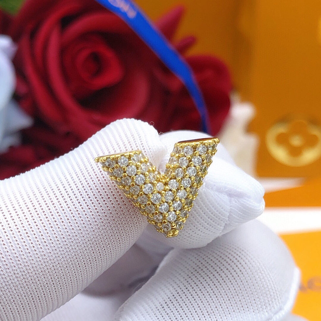 Louis Vuitton V Letter Crystal Accent Earrings - album image 7