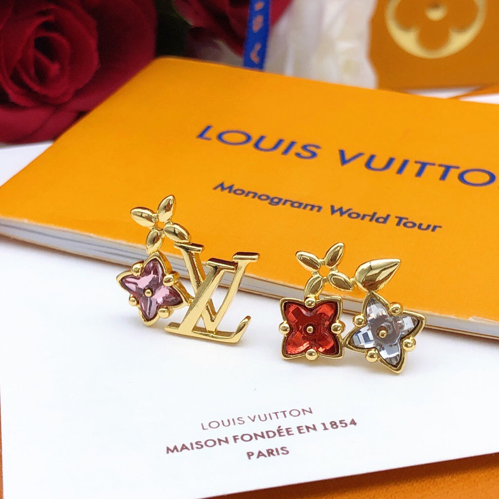 Louis Vuitton Gold-Tone LV and Colored Flower Stud Earrings - album image 2