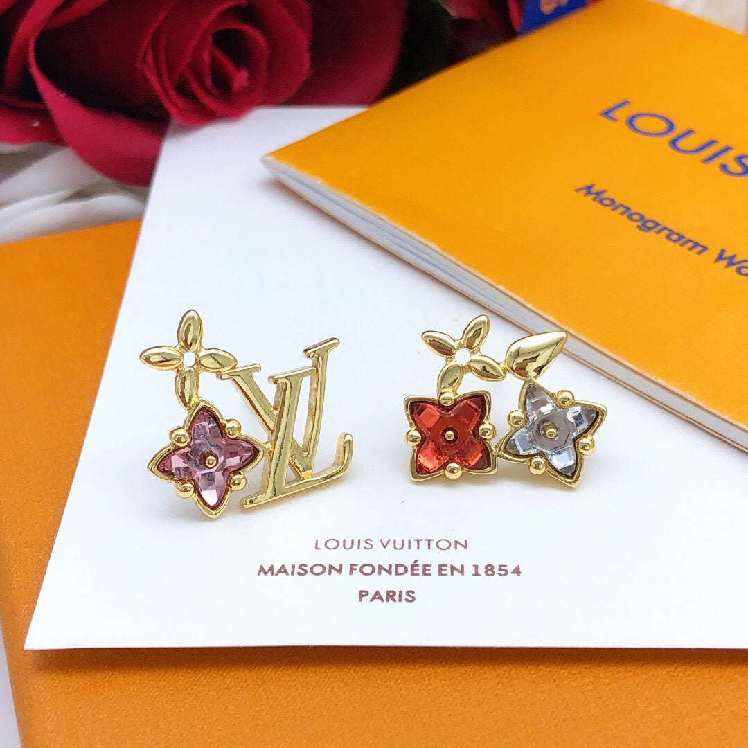 Louis Vuitton Gold-Tone LV and Colored Flower Stud Earrings - album image 1