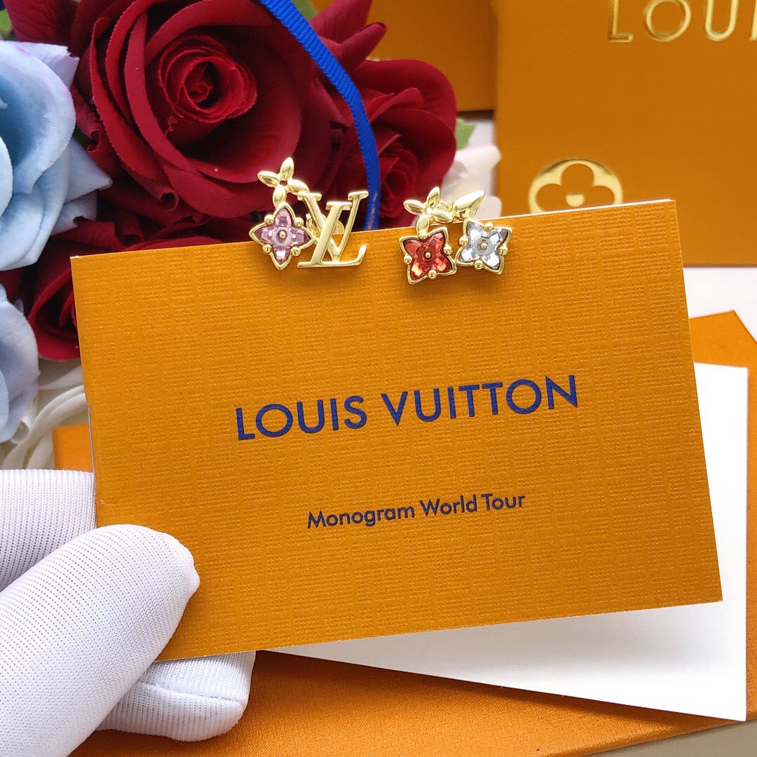 Louis Vuitton Gold-Tone LV and Colored Flower Stud Earrings - album image 8