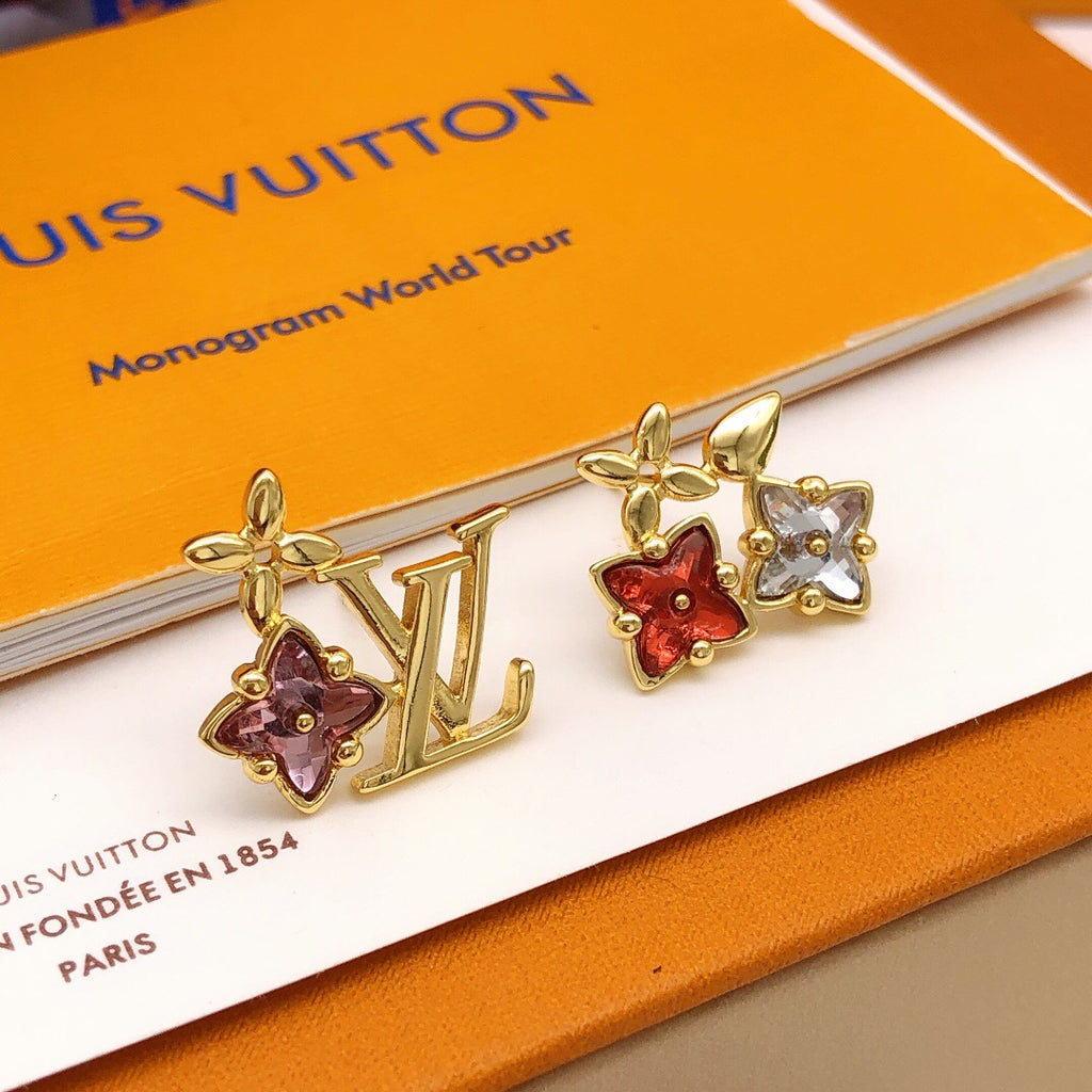 Louis Vuitton Gold-Tone LV and Colored Flower Stud Earrings - album image 3