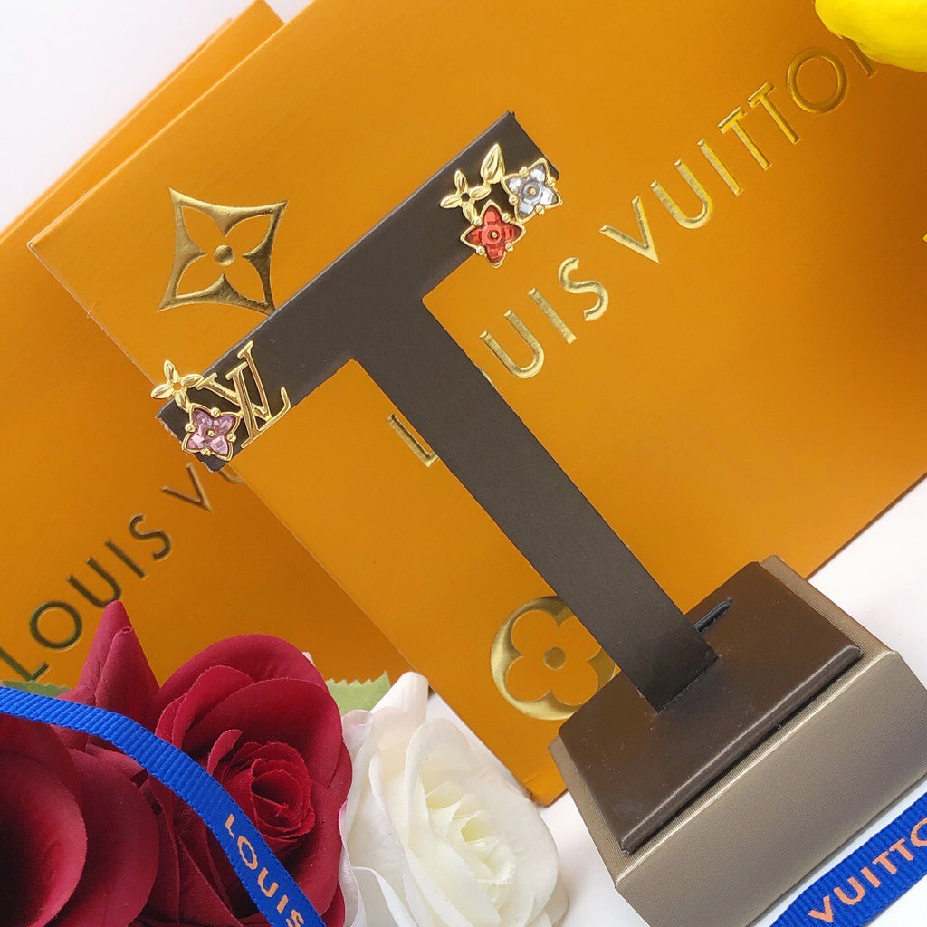 Louis Vuitton Gold-Tone LV and Colored Flower Stud Earrings - album image 9