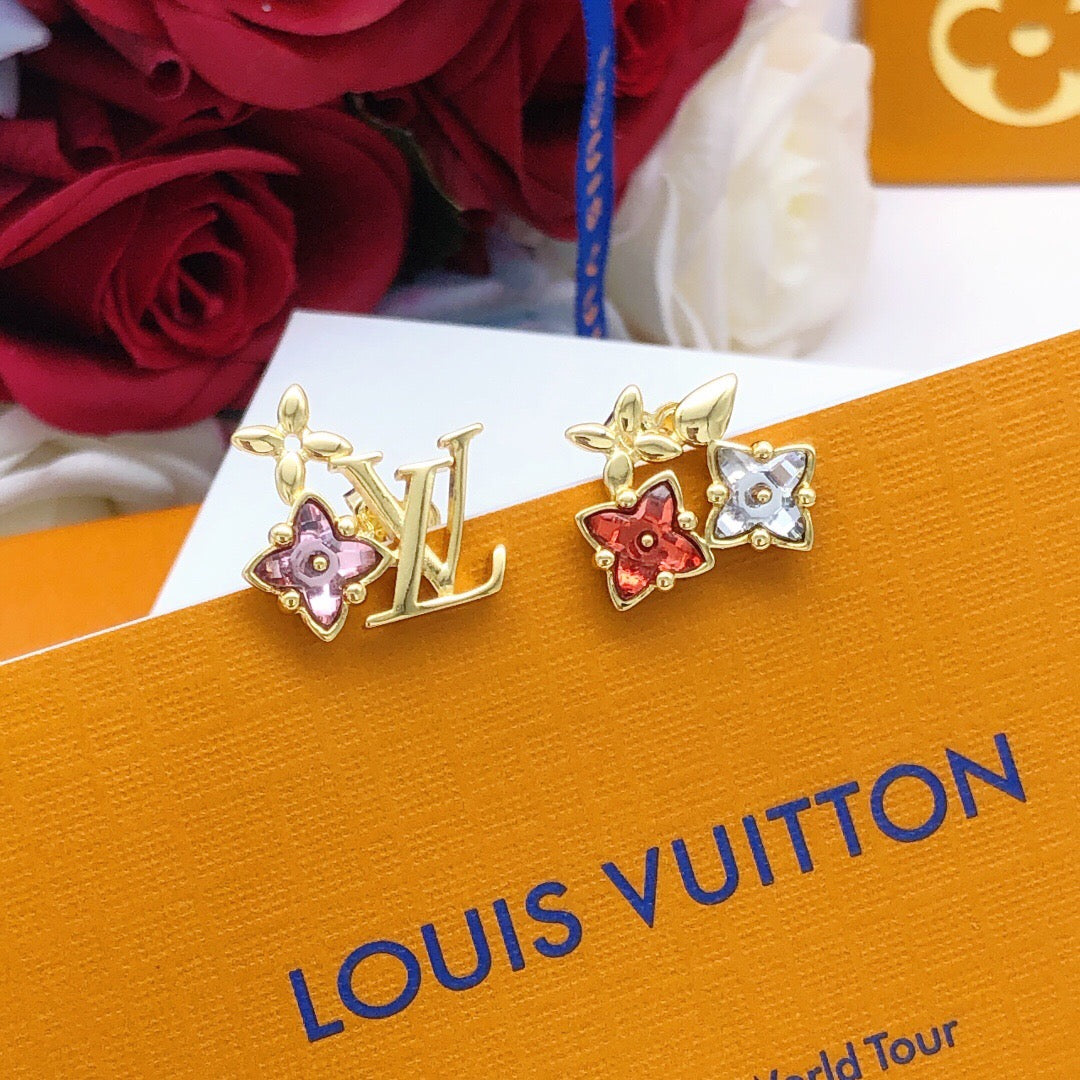 Louis Vuitton Gold-Tone LV and Colored Flower Stud Earrings - album image 7