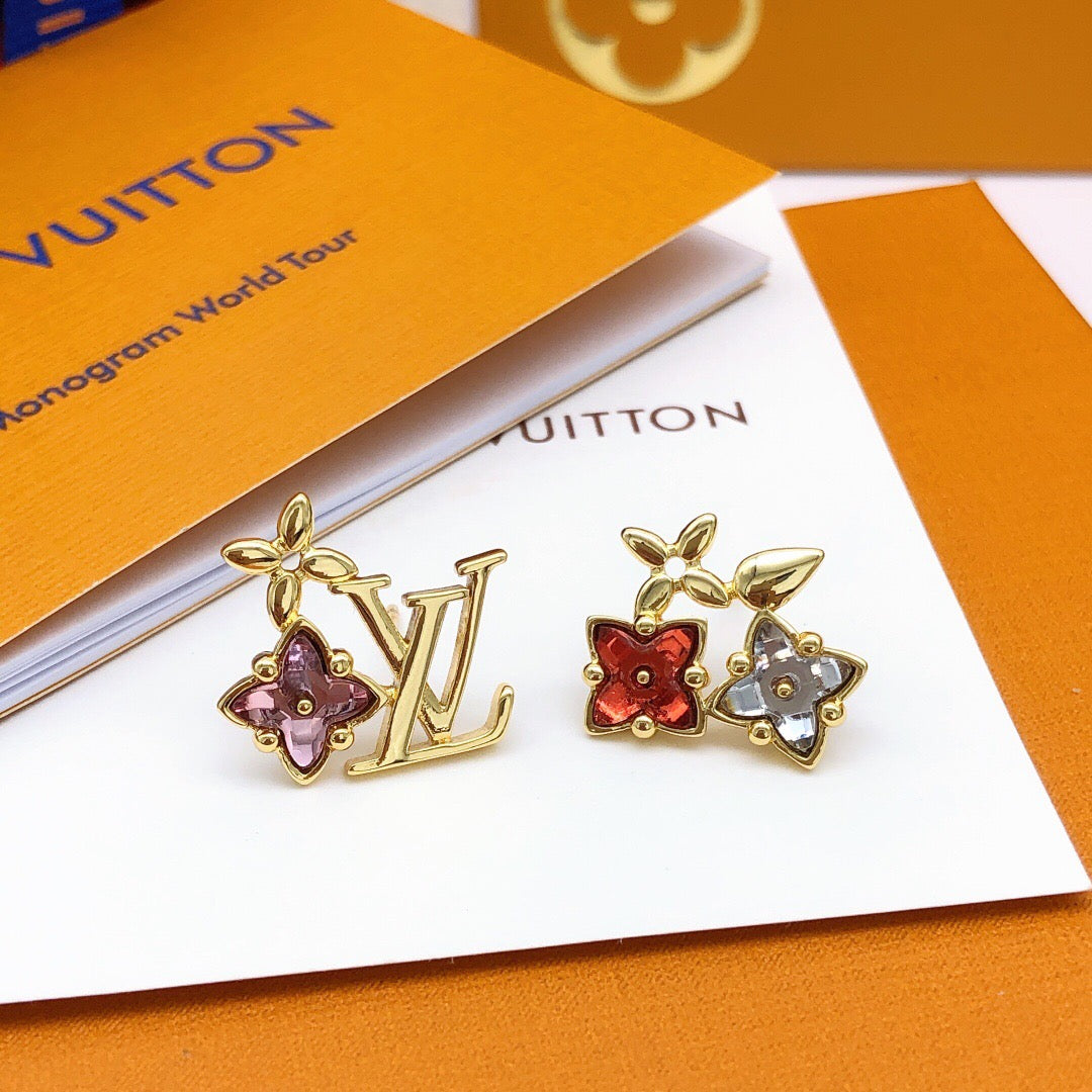 Louis Vuitton Gold-Tone LV and Colored Flower Stud Earrings - album image 6