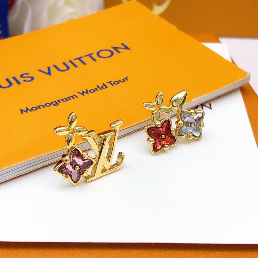 Louis Vuitton Gold-Tone LV and Colored Flower Stud Earrings - album image 5