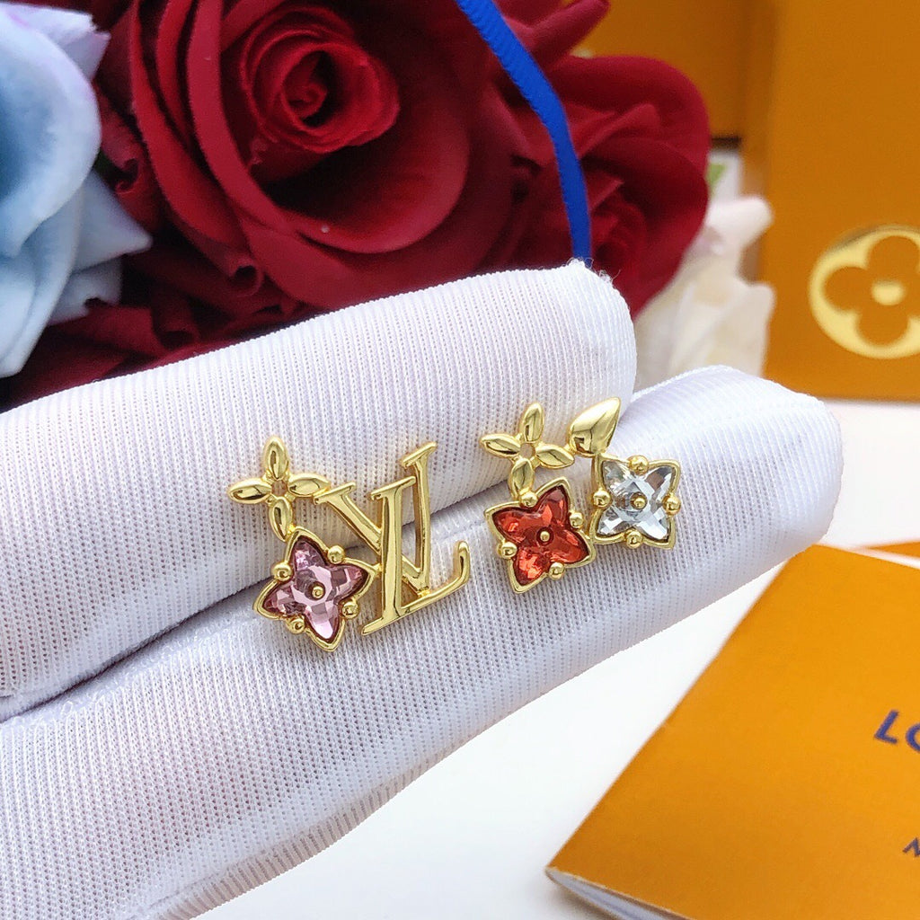 Louis Vuitton Gold-Tone LV and Colored Flower Stud Earrings - album image 4