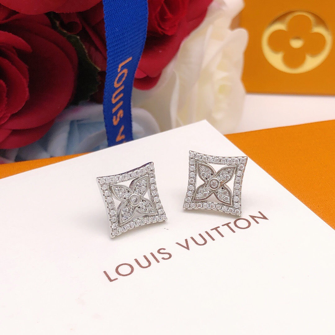 Louis Vuitton Silver-Tone Monogram Diamond-Shape Crystal Accent Earrings - album image 7