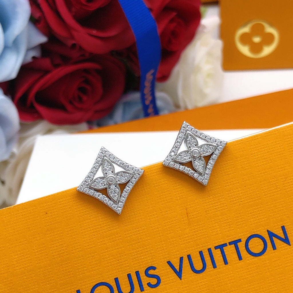 Louis Vuitton Silver-Tone Monogram Diamond-Shape Crystal Accent Earrings - album image 1