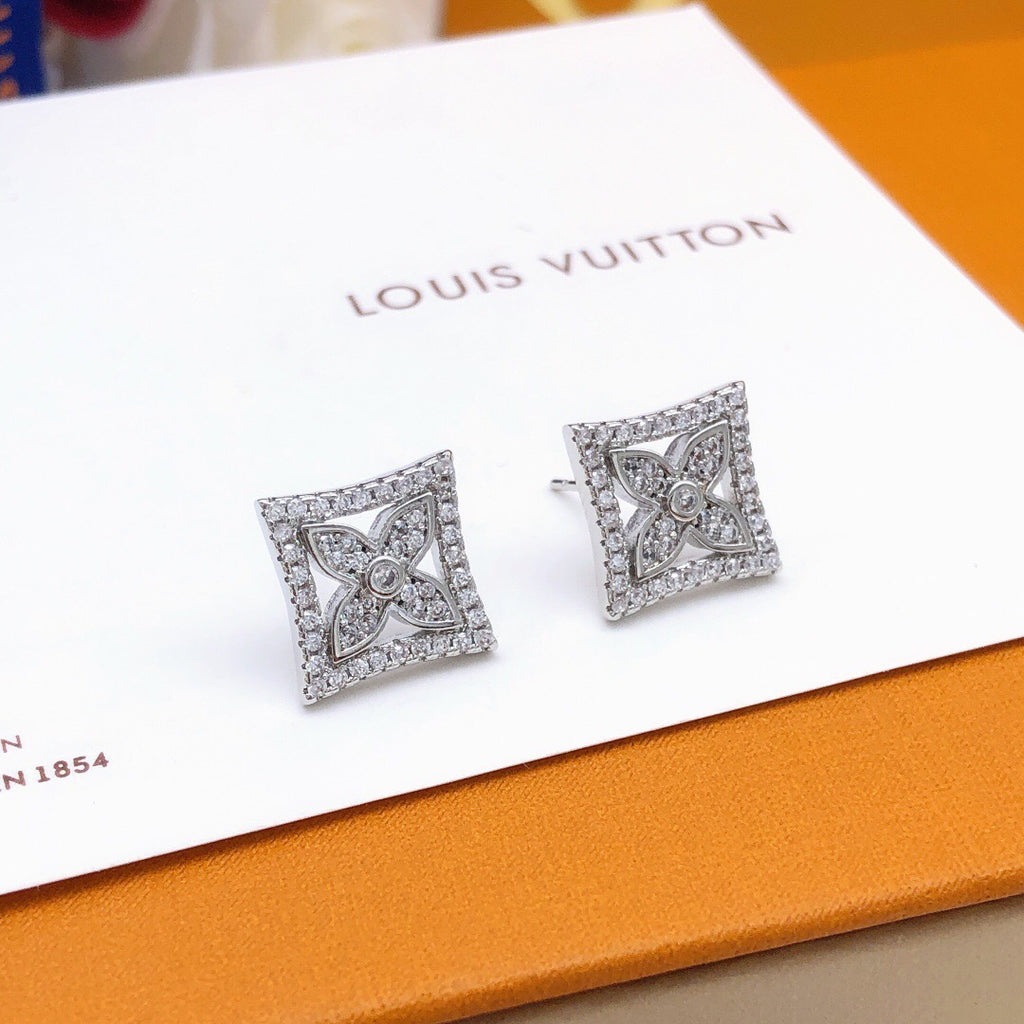 Louis Vuitton Silver-Tone Monogram Diamond-Shape Crystal Accent Earrings - album image 9
