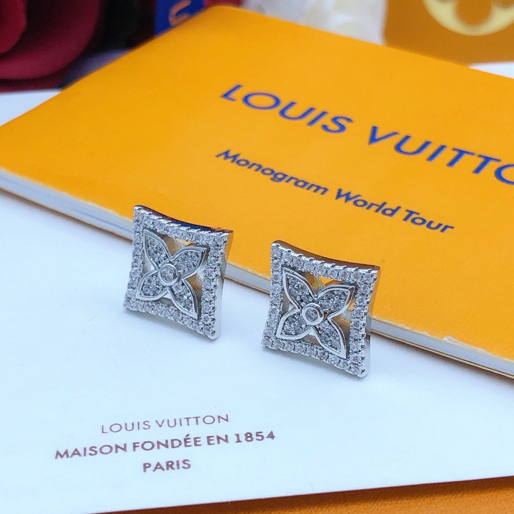Louis Vuitton Silver-Tone Monogram Diamond-Shape Crystal Accent Earrings - album image 5