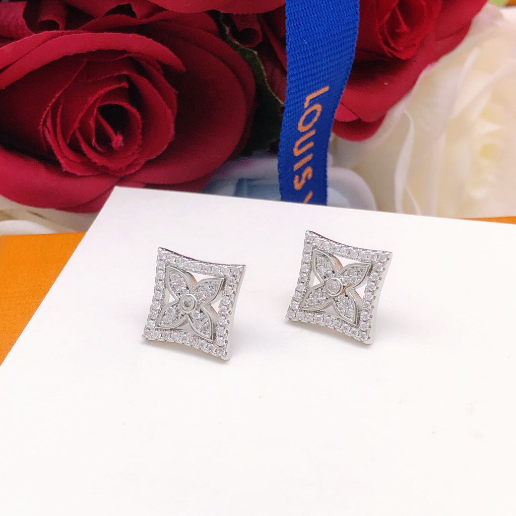 Louis Vuitton Silver-Tone Monogram Diamond-Shape Crystal Accent Earrings - album image 6